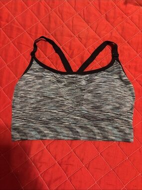 Spalding Grey Space-Dye Wireless Sports Bralette with Black Trim